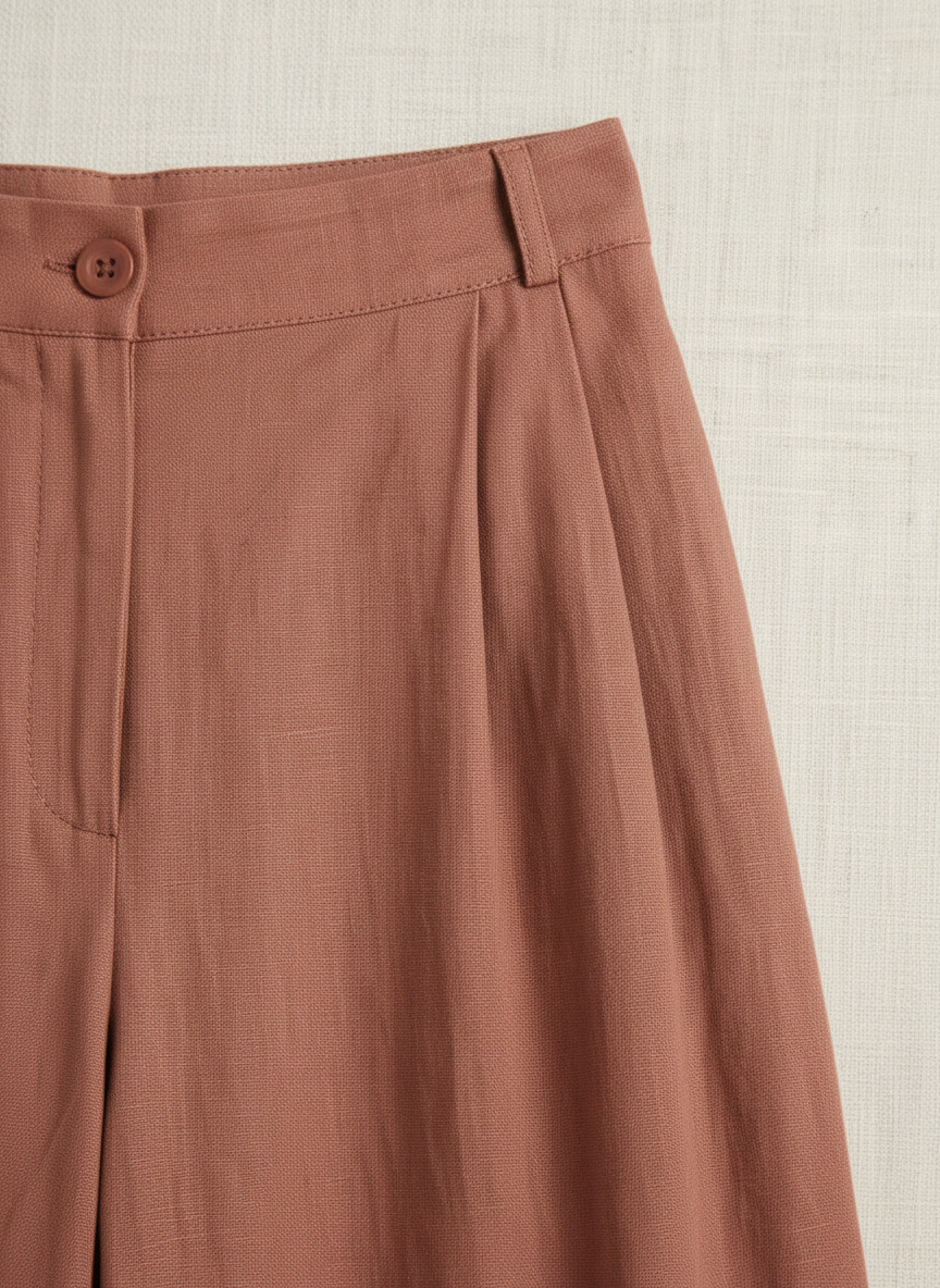 High-Waisted Wide-Leg Linen Trousers Terracotta / Rust thumbnail