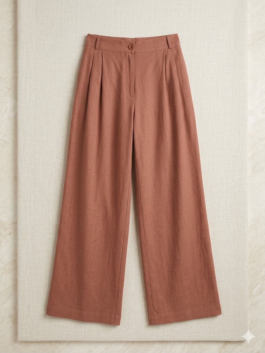 High-Waisted Wide-Leg Linen Trousers Terracotta / Rust thumbnail