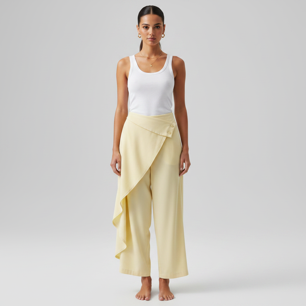 Wrap Front Wide-Leg Trousers Pastel Yellow / Lemon Ice thumbnail
